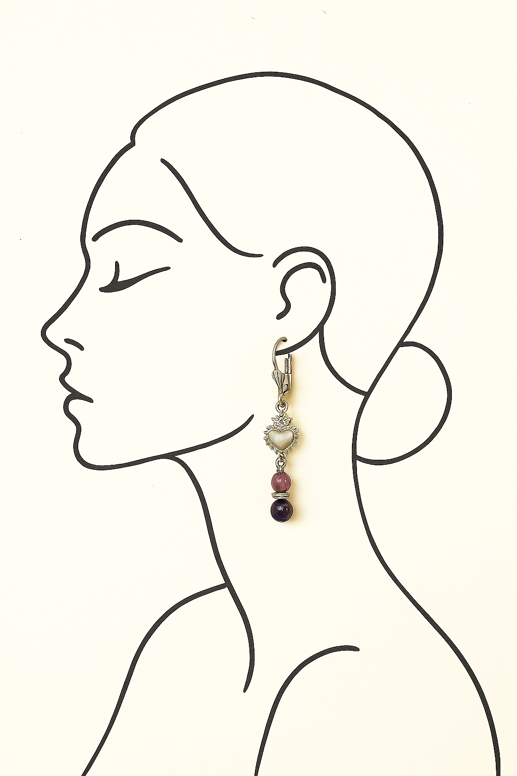 Boucles d'oreilles Coeur et Améthyste