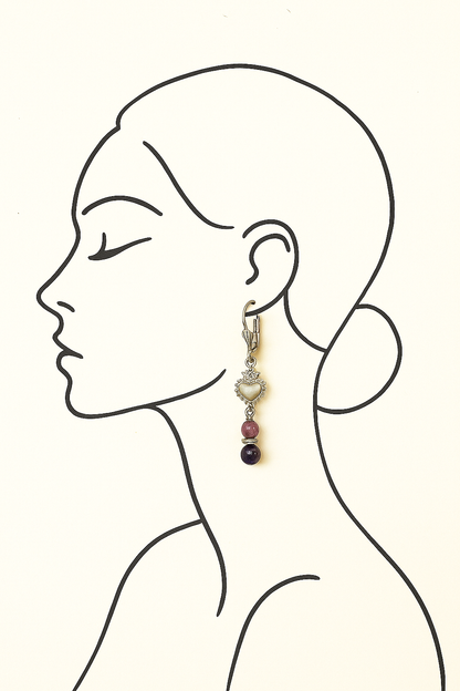 Boucles d'oreilles Coeur et Améthyste