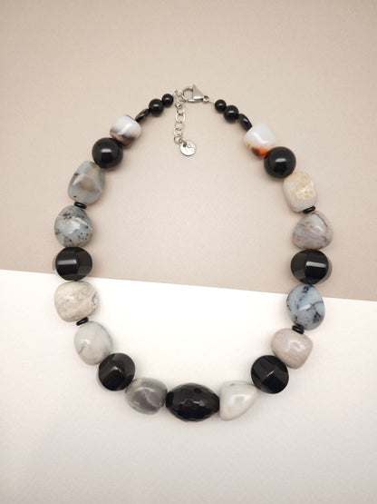 Collier Agate noire et grise