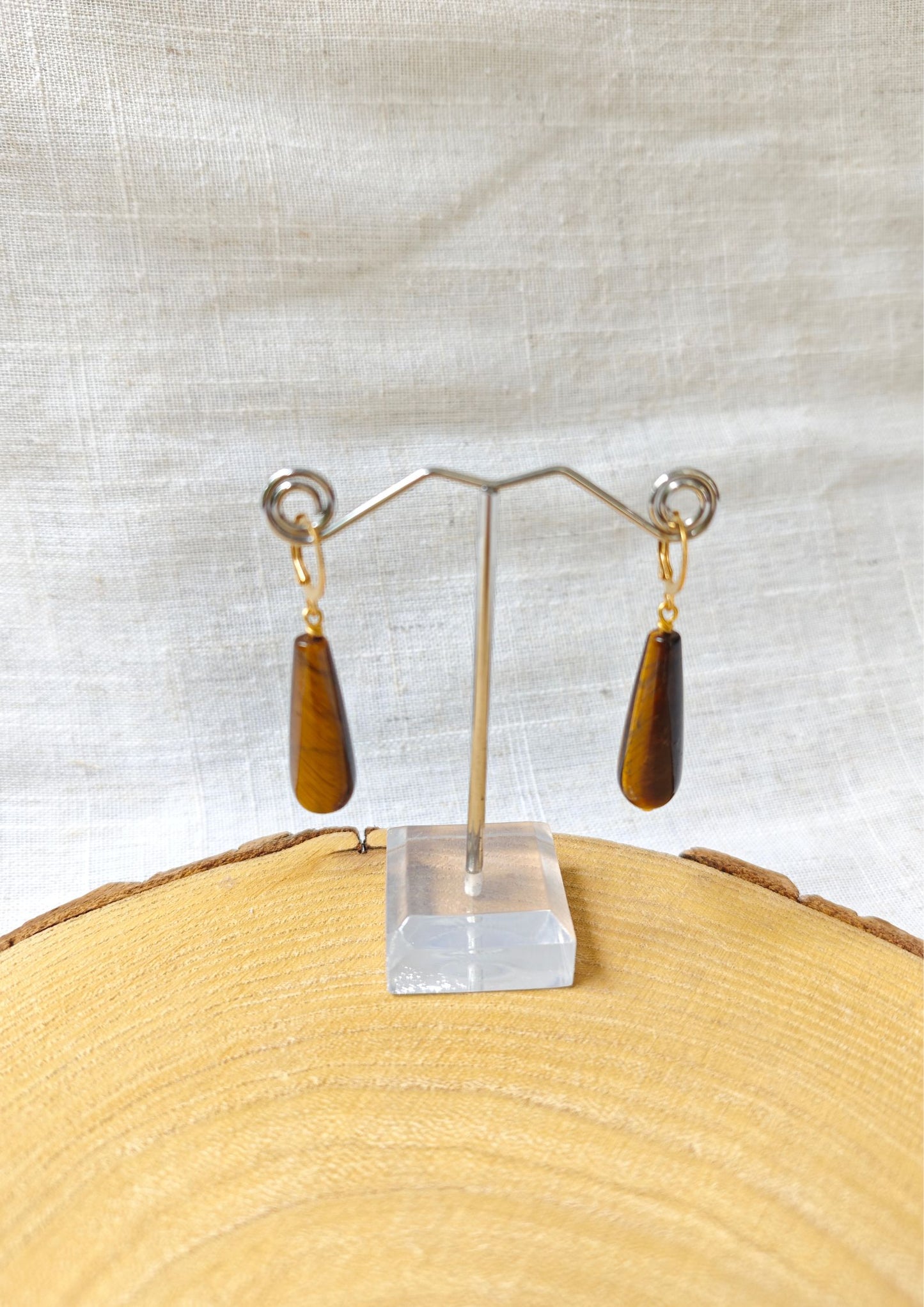 Boucles d'oreilles gouttes en Oeil de tigre