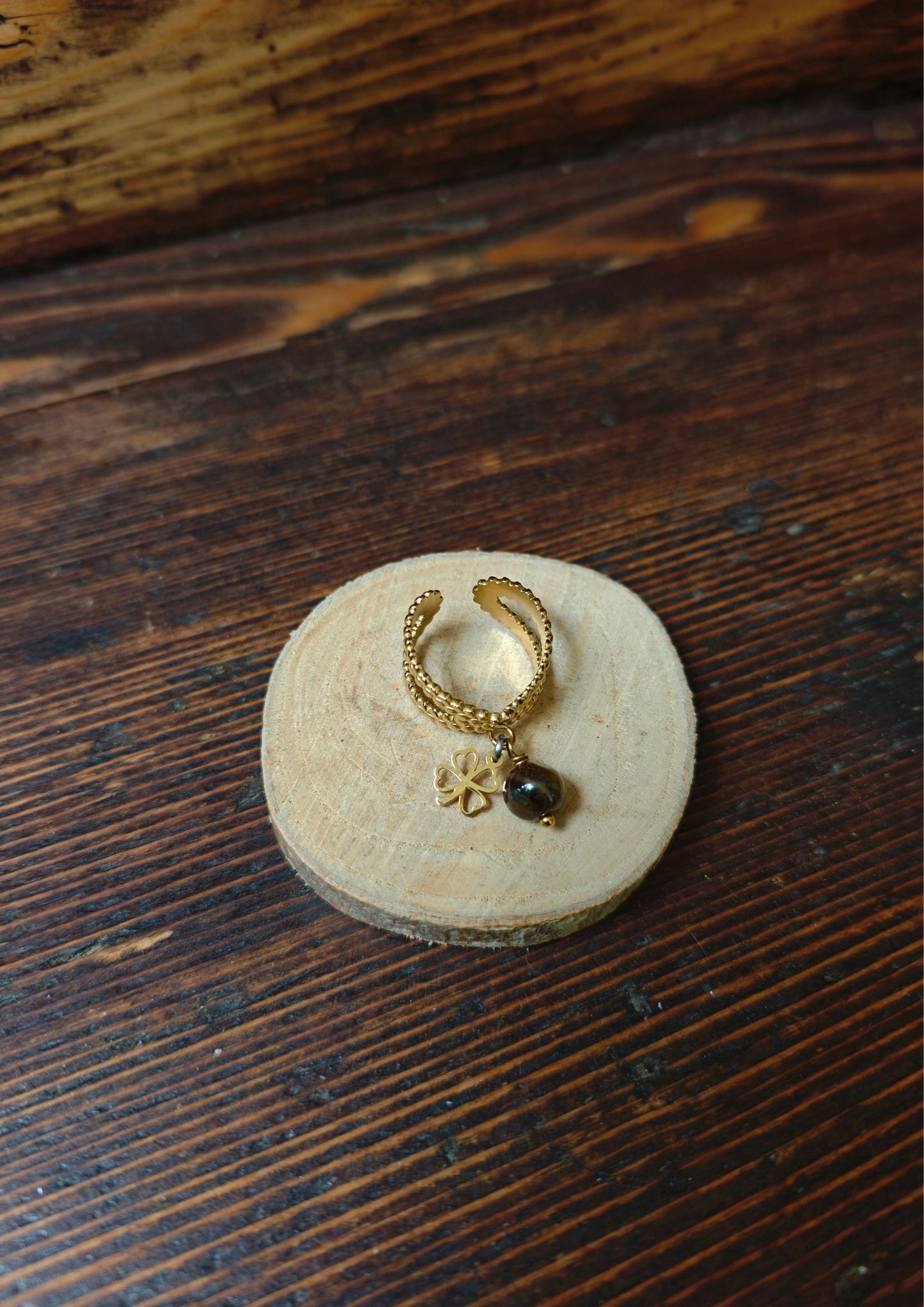 Bague trèfle et oeil de tigre