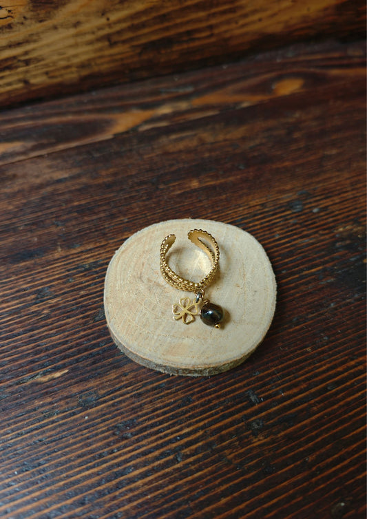 Bague trèfle et oeil de tigre