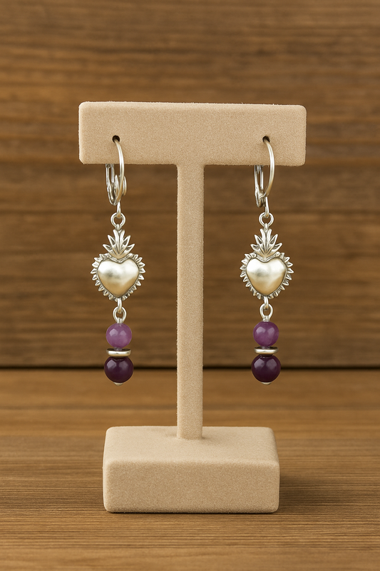 Boucles d'oreilles Coeur et Améthyste