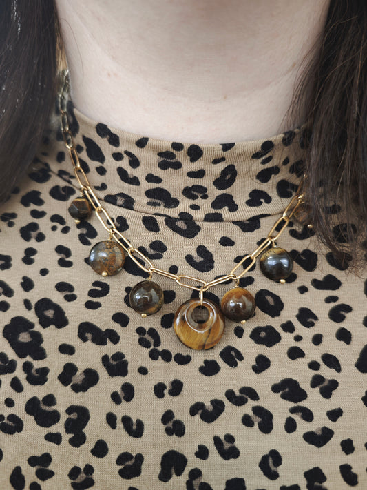 Collier Aura oeil de tigre doré