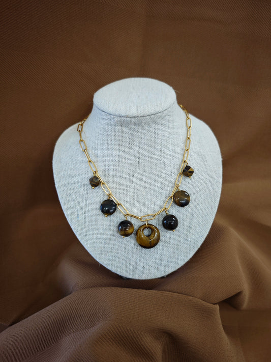 Collier Aura oeil de tigre doré