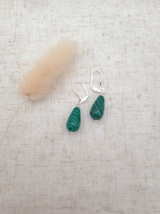 Boucles d'oreilles goutte en Malachite